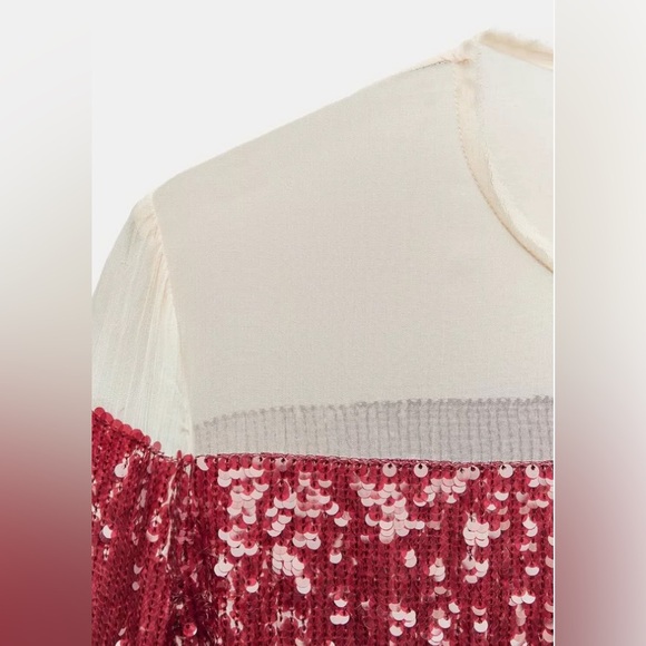 Zara ZW collection red sequin chiffon dress, Christmas party, holiday, New Years - Picture 8 of 16